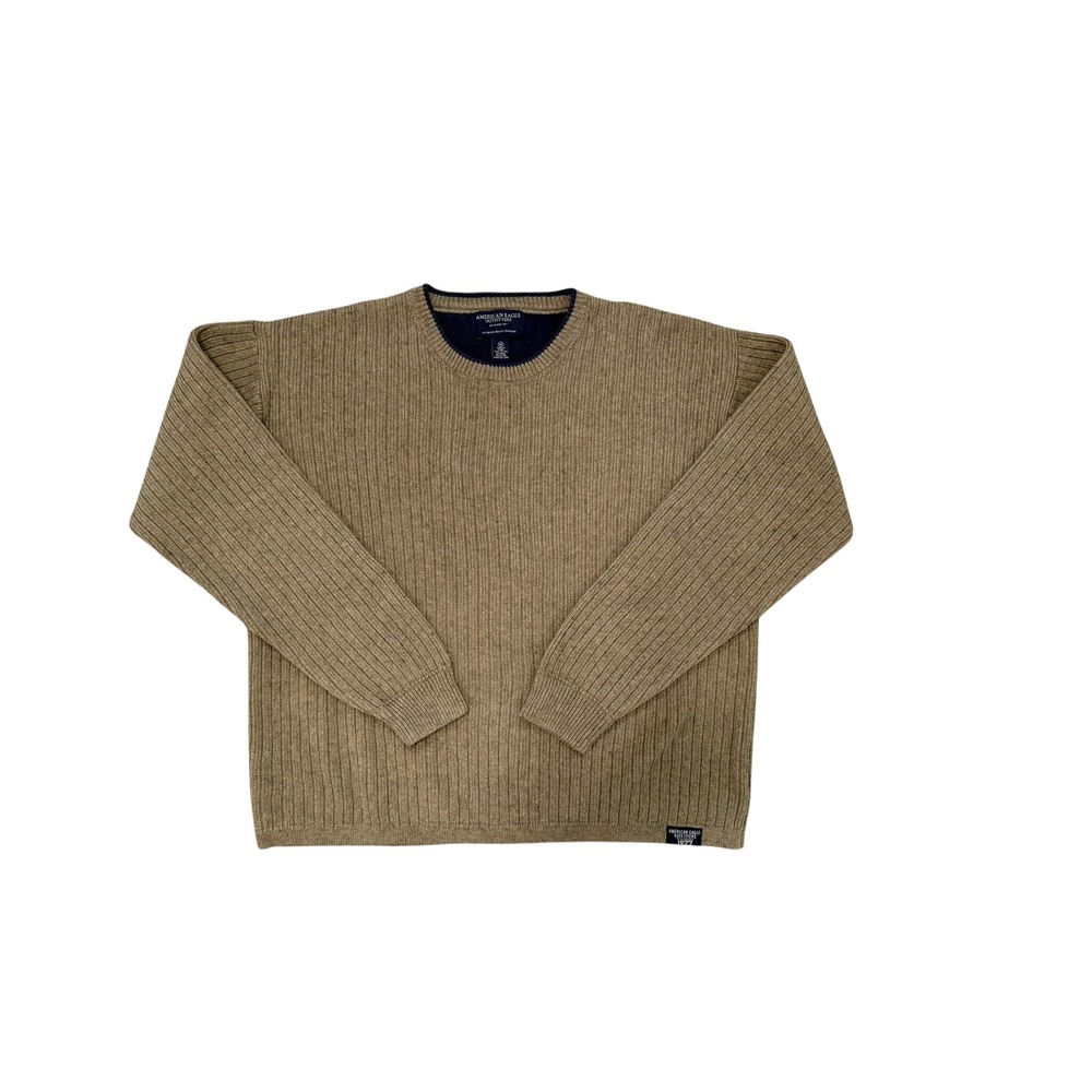 Vintage 90s Y2K American Eagle Outfitters Ribbed Knit Crewneck Sweater Oatmeal